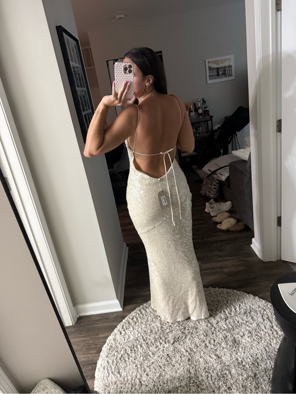 Meshki Ivory Sequin Spaghetti-Strap Maxi Dress - Picture 2 of 6